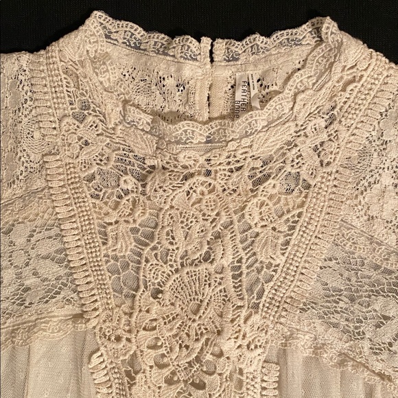 Anthropologie Tops - Feather Bone by Anthropologie Victorian cream lace high neck blouse crochet S